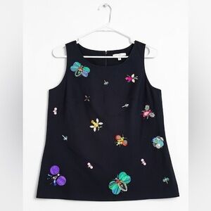 Talbots RSVP Size 4 Navy Blue Beaded Faille Insect Tank Top Sleeveless Blouse